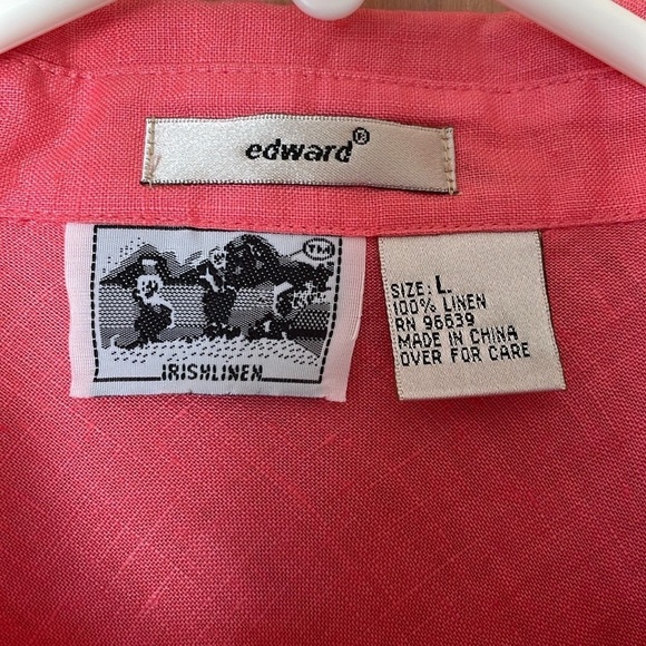 EDWARD 100% Irish Linen Coral Color 3/4 Sleeve Blouse Women’s Large - Picture 2 of 9